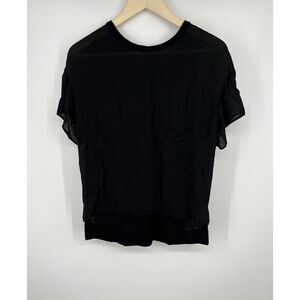 Vince Silk Top Mixed Fabric Black Size XS Crew Neck Short Sleeve